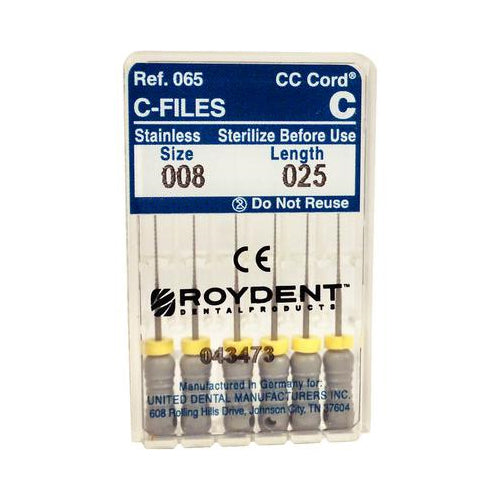 Roydent Dental 06525008R Zipperer Steel C-Files #08 Heat Tempered 25mm 6/Pk Roydent Dental 06525008R Zipperer Steel C-Files #08 Heat Tempered 25mm 6/Pk